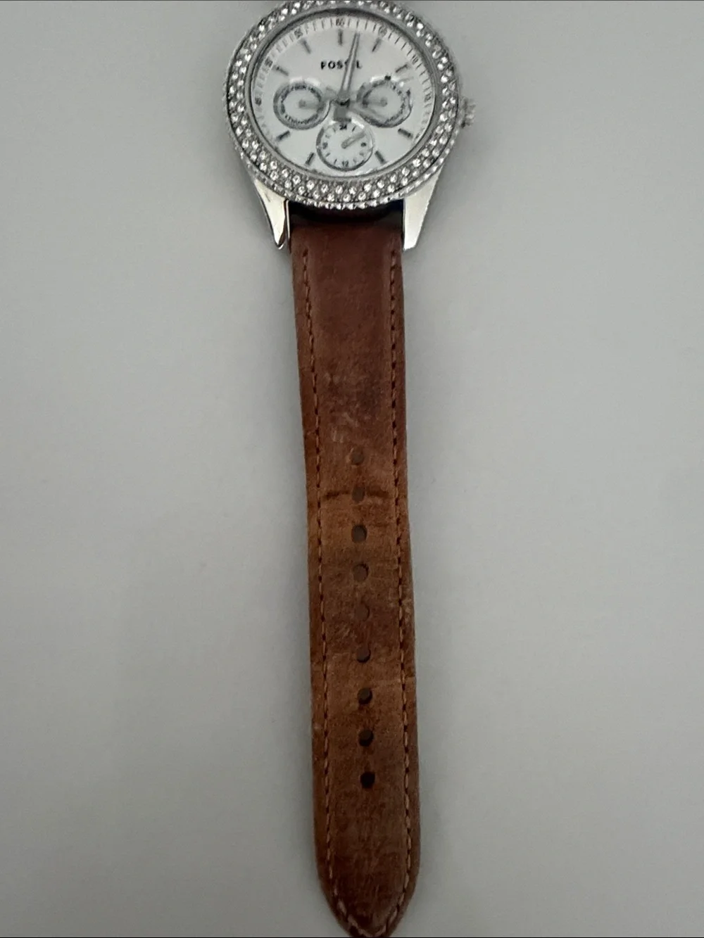 Fossil Silver-Tone Case with Brown Leather Strap Men's Watch